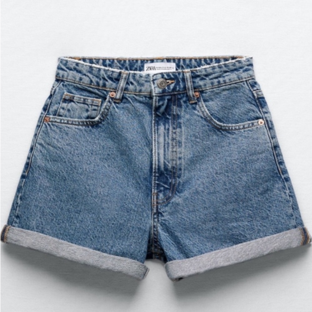 ZARA HIGH RISE MOM FIT LOOSE DENIM BERMUDA SHORTS